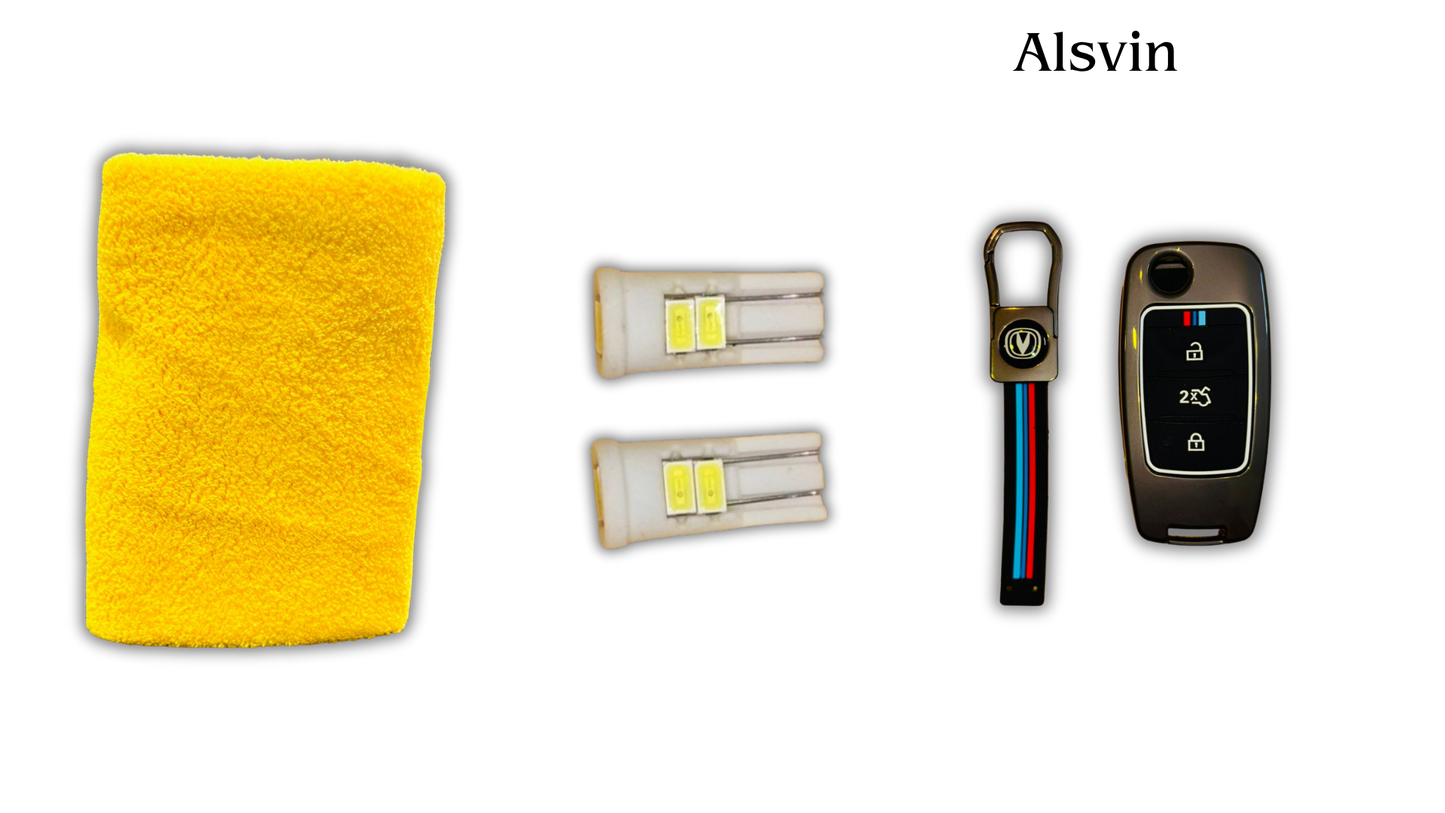 3 in 1 Metal Key Chain Cover | Micro Fiber Cloth | Parking LED Bulb All Cars