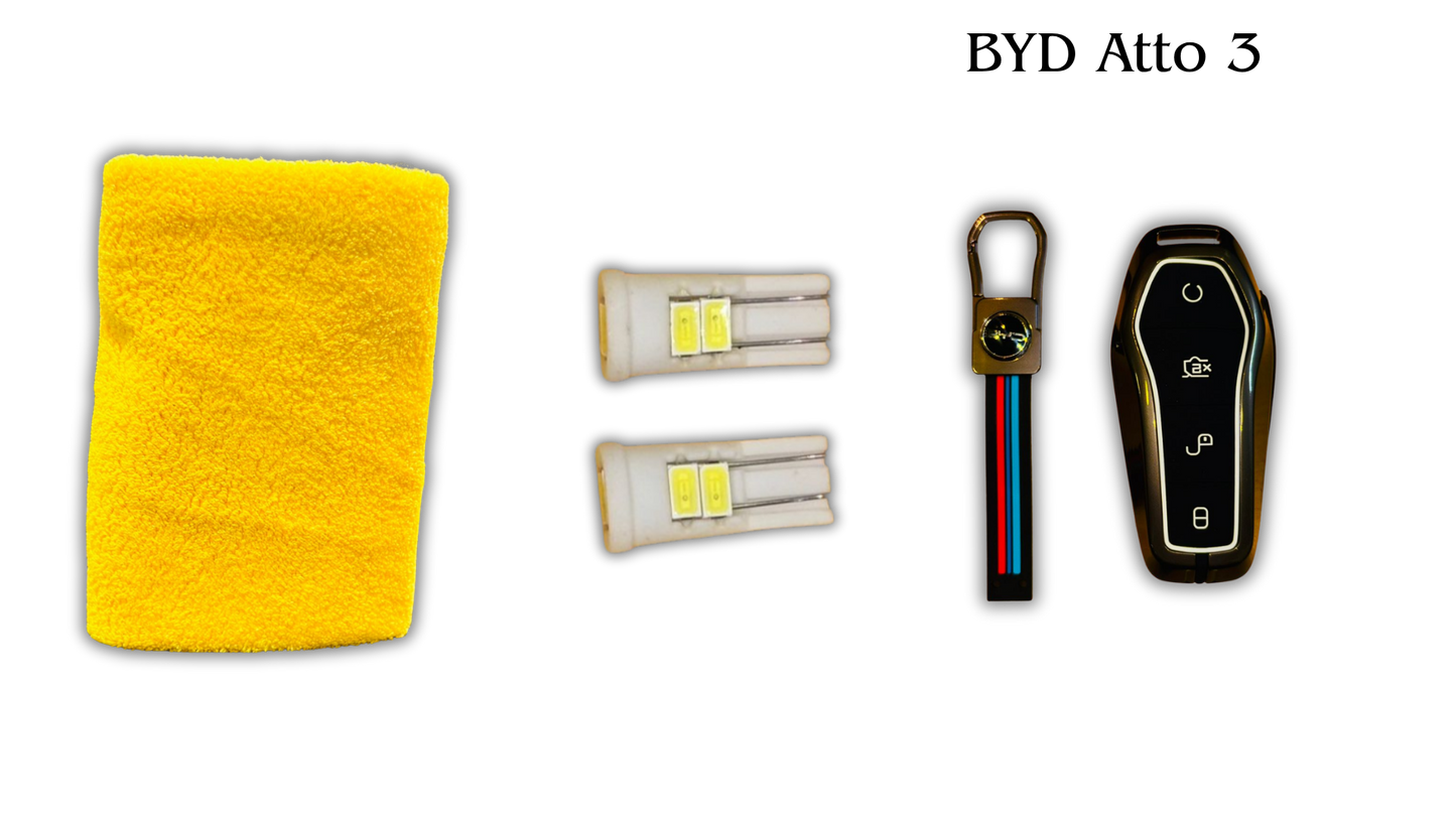 3 in 1 Metal Key Chain Cover | Micro Fiber Cloth | Parking LED Bulb All Cars