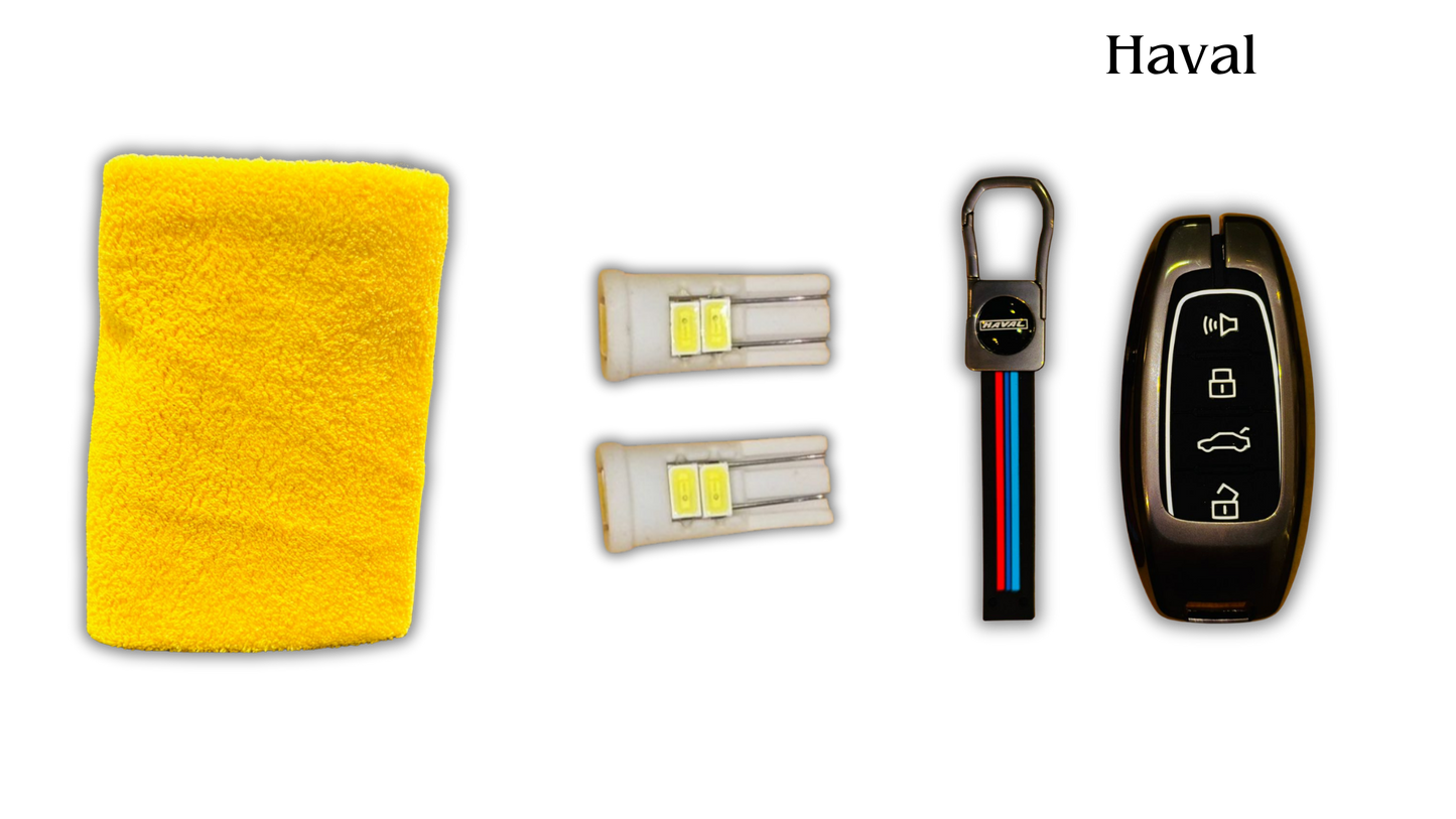 3 in 1 Metal Key Chain Cover | Micro Fiber Cloth | Parking LED Bulb All Cars