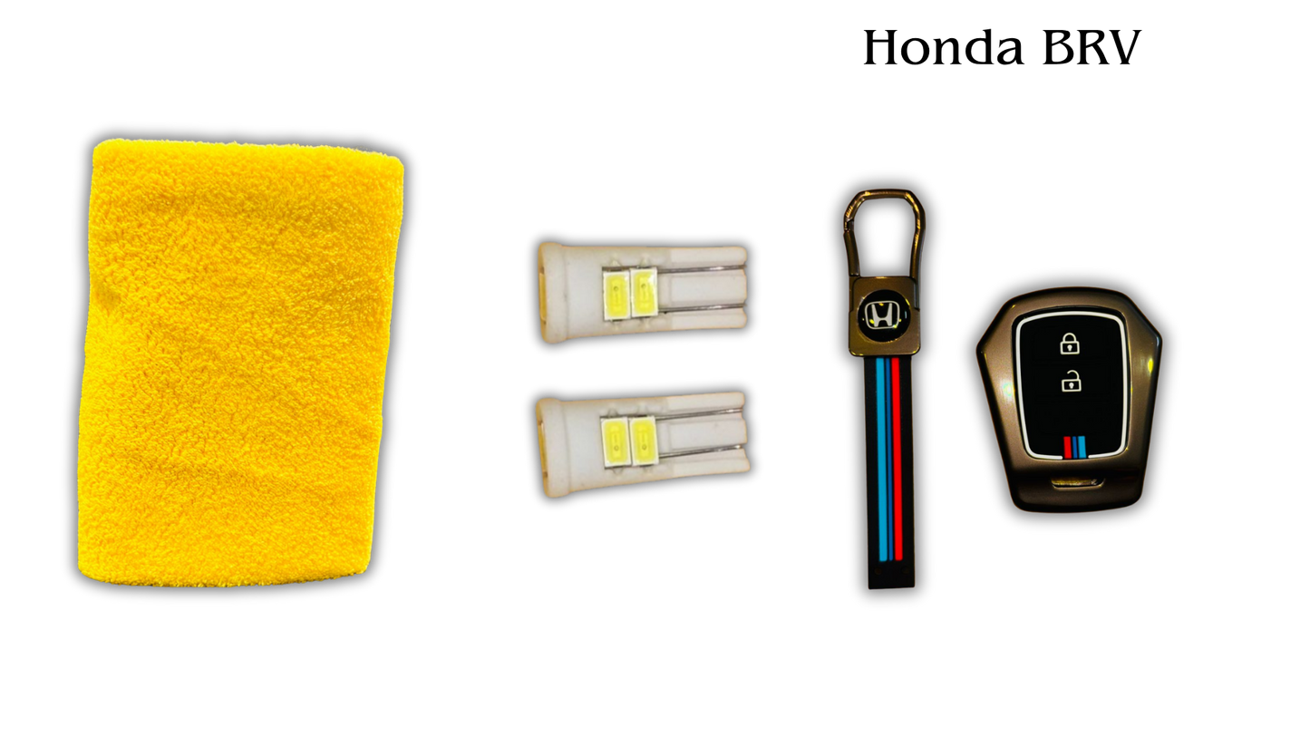 3 in 1 Metal Key Chain Cover | Micro Fiber Cloth | Parking LED Bulb All Cars