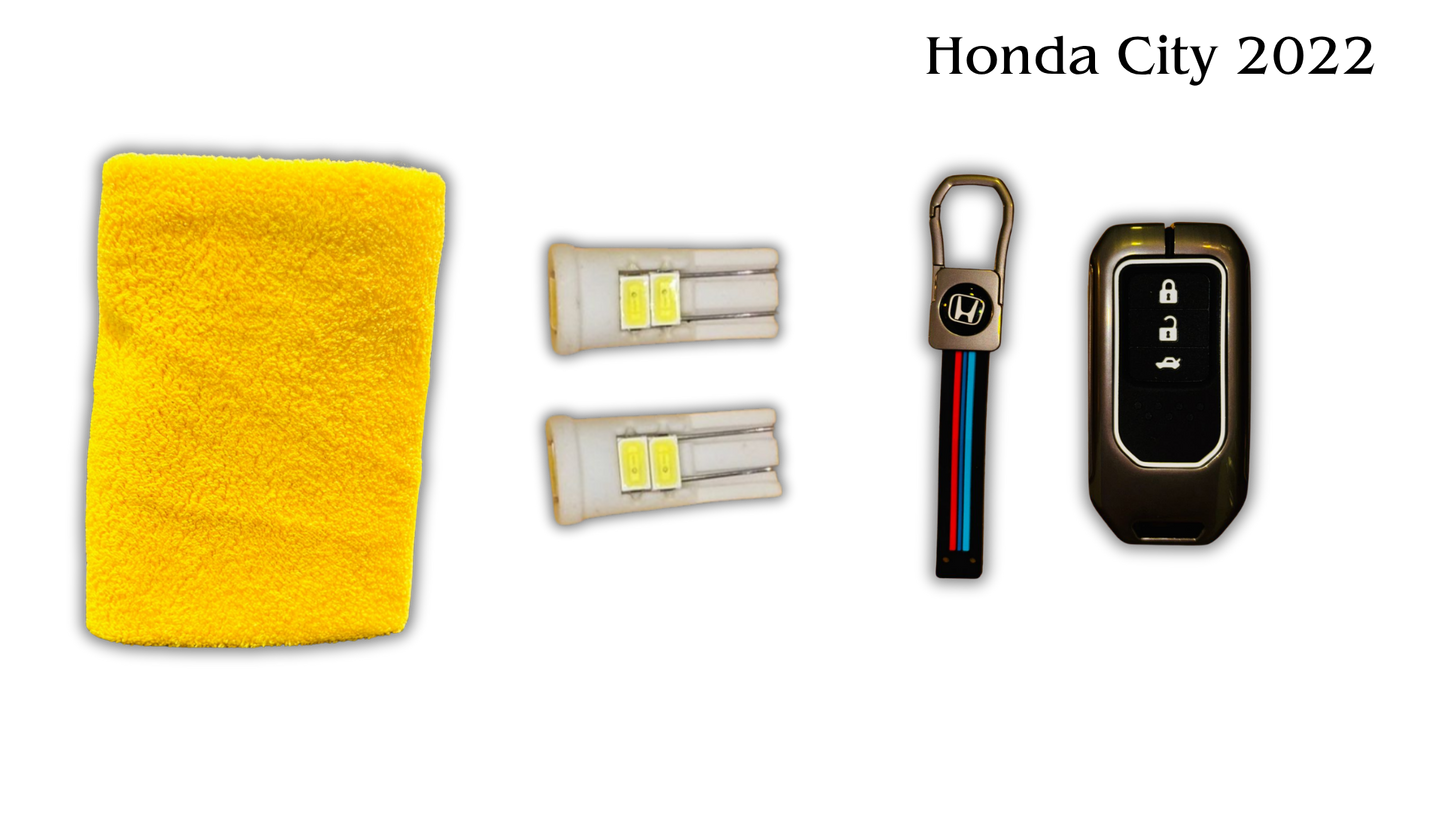 3 in 1 Metal Key Chain Cover | Micro Fiber Cloth | Parking LED Bulb All Cars