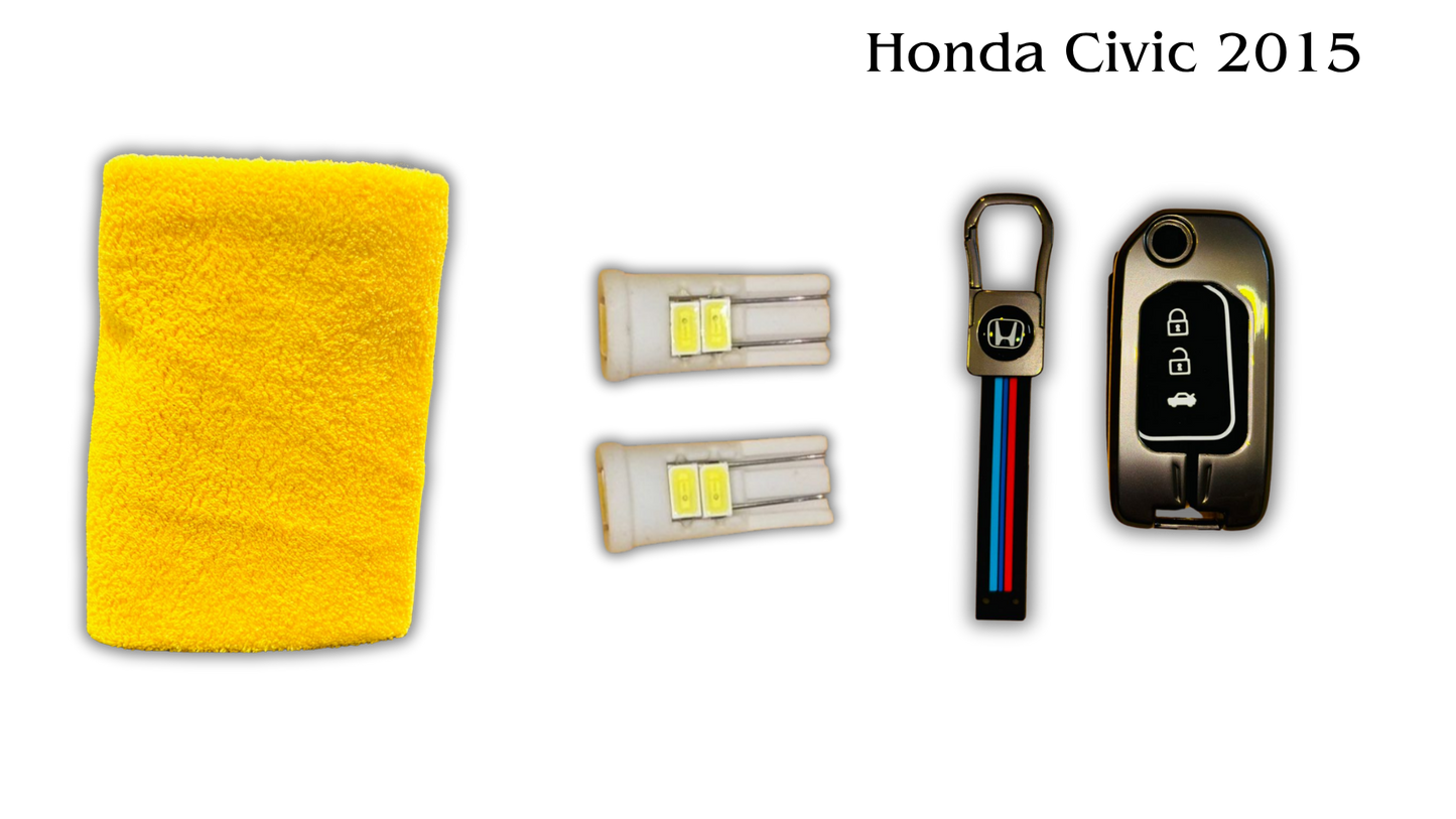 3 in 1 Metal Key Chain Cover | Micro Fiber Cloth | Parking LED Bulb All Cars