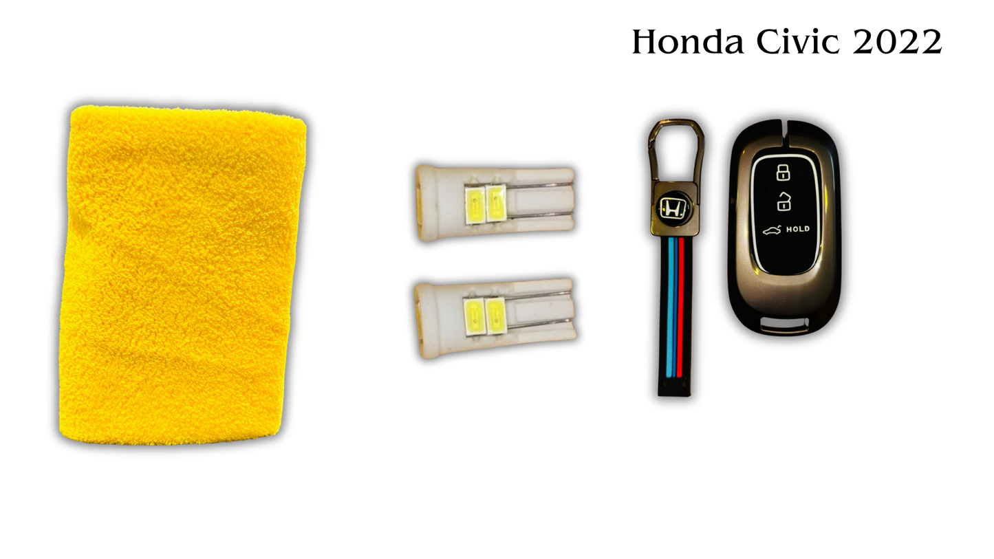 3 in 1 Metal Key Chain Cover | Micro Fiber Cloth | Parking LED Bulb All Cars