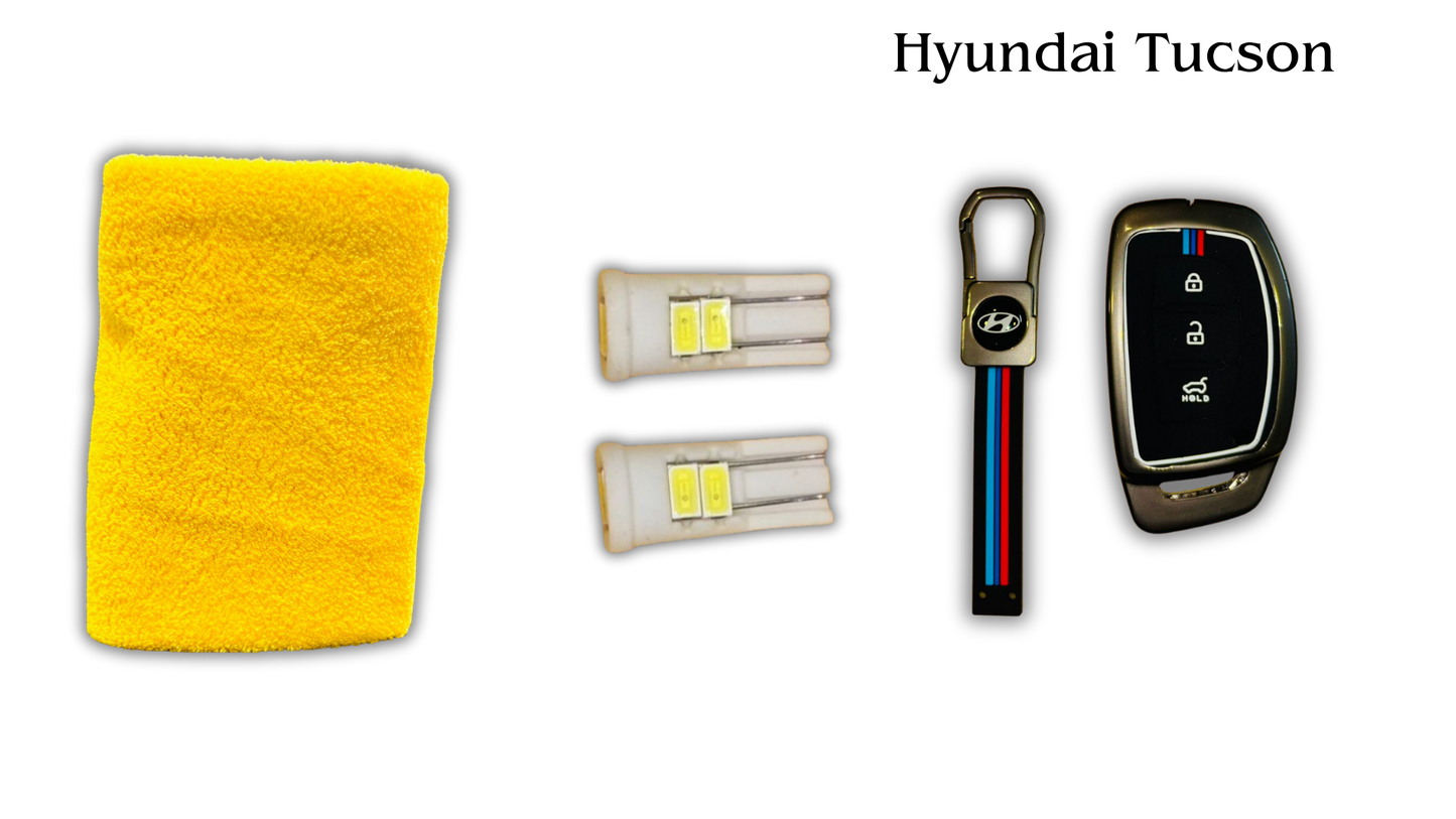 3 in 1 Metal Key Chain Cover | Micro Fiber Cloth | Parking LED Bulb All Cars