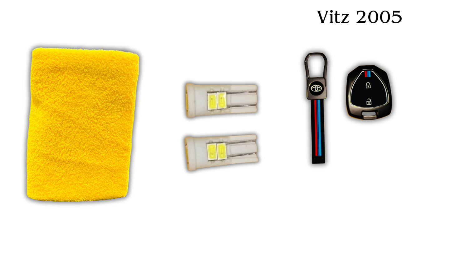 3 in 1 Metal Key Chain Cover | Micro Fiber Cloth | Parking LED Bulb All Cars