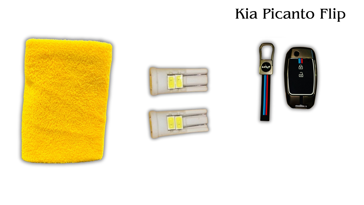 3 in 1 Metal Key Chain Cover | Micro Fiber Cloth | Parking LED Bulb All Cars