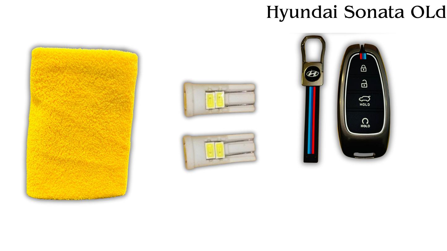 3 in 1 Metal Key Chain Cover | Micro Fiber Cloth | Parking LED Bulb All Cars