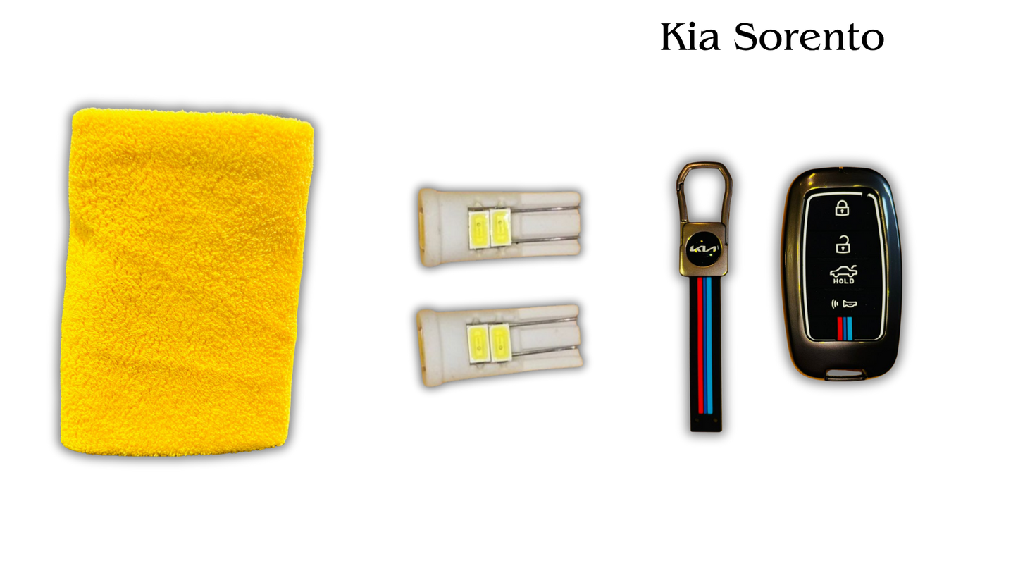 3 in 1 Metal Key Chain Cover | Micro Fiber Cloth | Parking LED Bulb All Cars