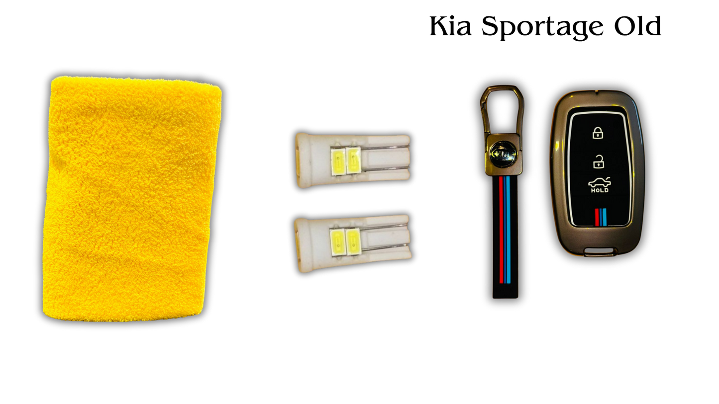 3 in 1 Metal Key Chain Cover | Micro Fiber Cloth | Parking LED Bulb All Cars