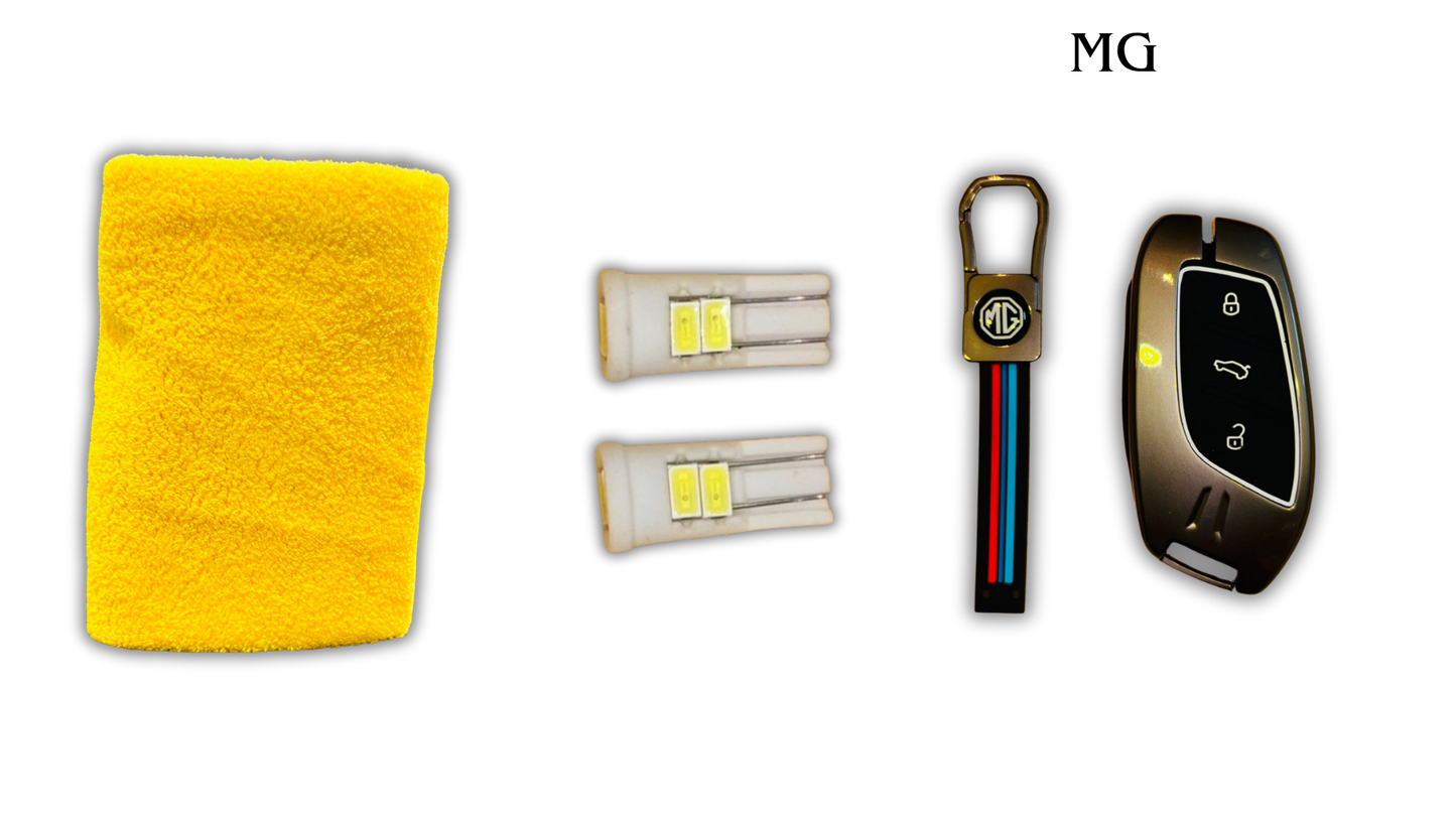 3 in 1 Metal Key Chain Cover | Micro Fiber Cloth | Parking LED Bulb All Cars