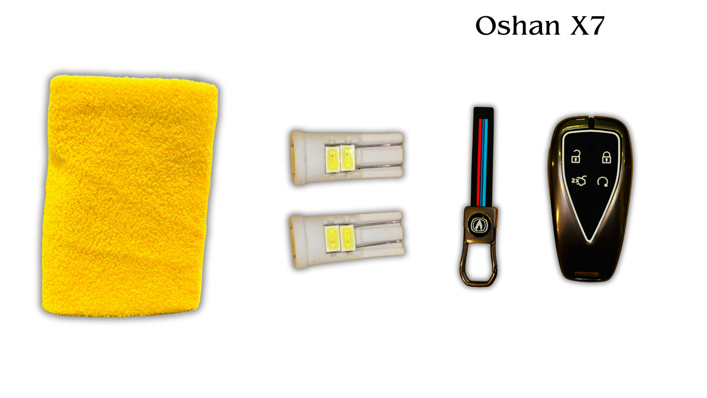 3 in 1 Metal Key Chain Cover | Micro Fiber Cloth | Parking LED Bulb All Cars