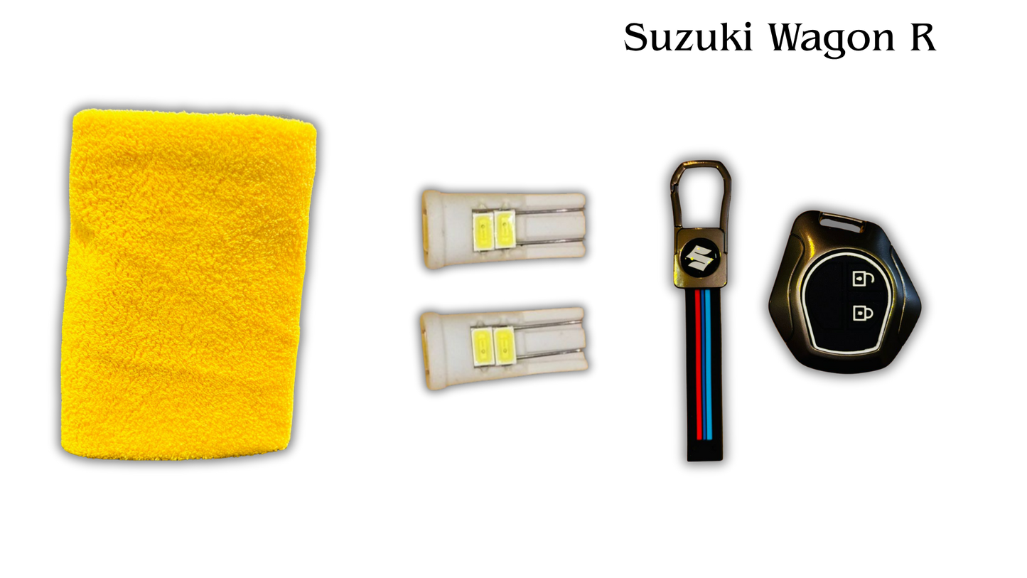 3 in 1 Metal Key Chain Cover | Micro Fiber Cloth | Parking LED Bulb All Cars
