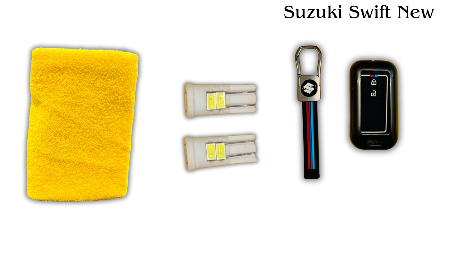 3 in 1 Metal Key Chain Cover | Micro Fiber Cloth | Parking LED Bulb All Cars