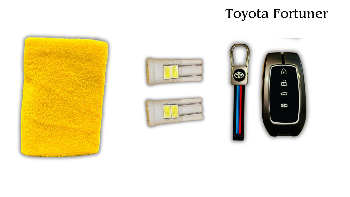3 in 1 Metal Key Chain Cover | Micro Fiber Cloth | Parking LED Bulb All Cars