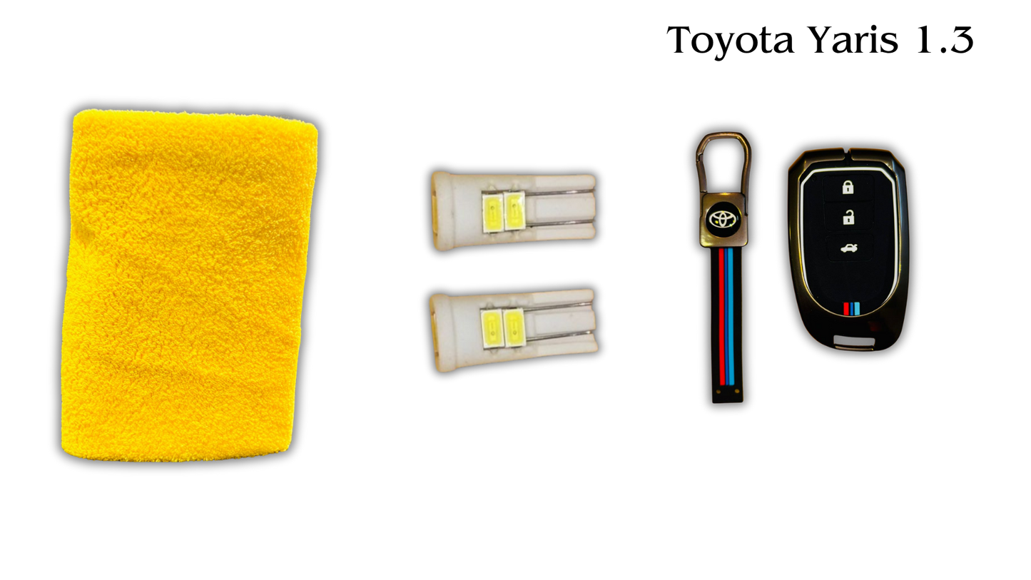 3 in 1 Metal Key Chain Cover | Micro Fiber Cloth | Parking LED Bulb All Cars