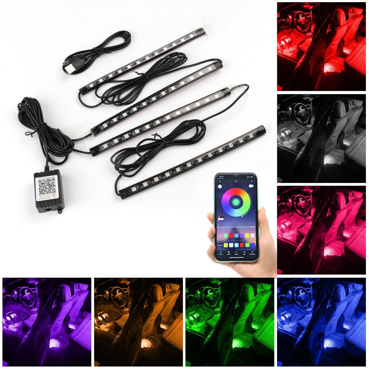 Car RGB Atmosphere Light, Car Interior Foot Light - 4 pcs