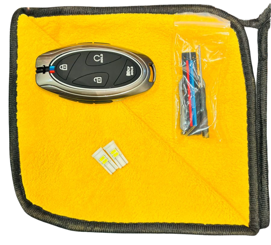 3 in 1 Metal Key Chain Cover | Micro Fiber Cloth | Parking LED Bulb All Cars