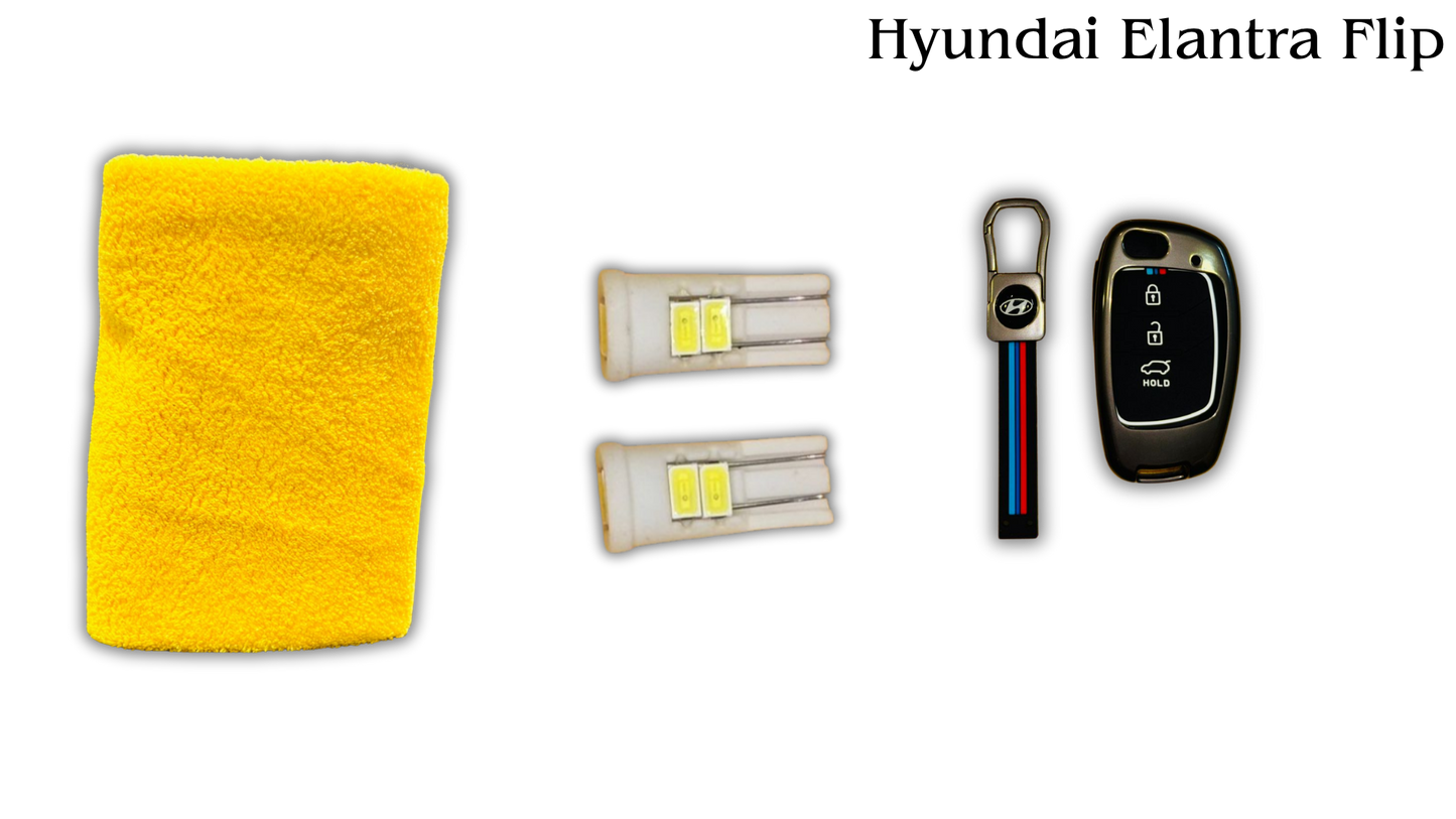 3 in 1 Metal Key Chain Cover | Micro Fiber Cloth | Parking LED Bulb All Cars